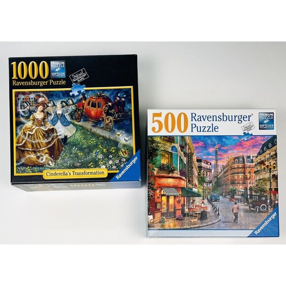 2x RAVENSBURGER Jigsaw PUZZLES 500pc Parisian Sunset; 1000pc Cinderella COMPLETE - Picture 1 of 6